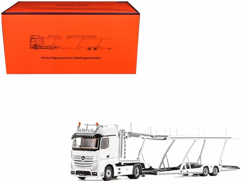Mercedes-Benz Actros Auto Transporter White 1/64 Diecast Model By Gcd