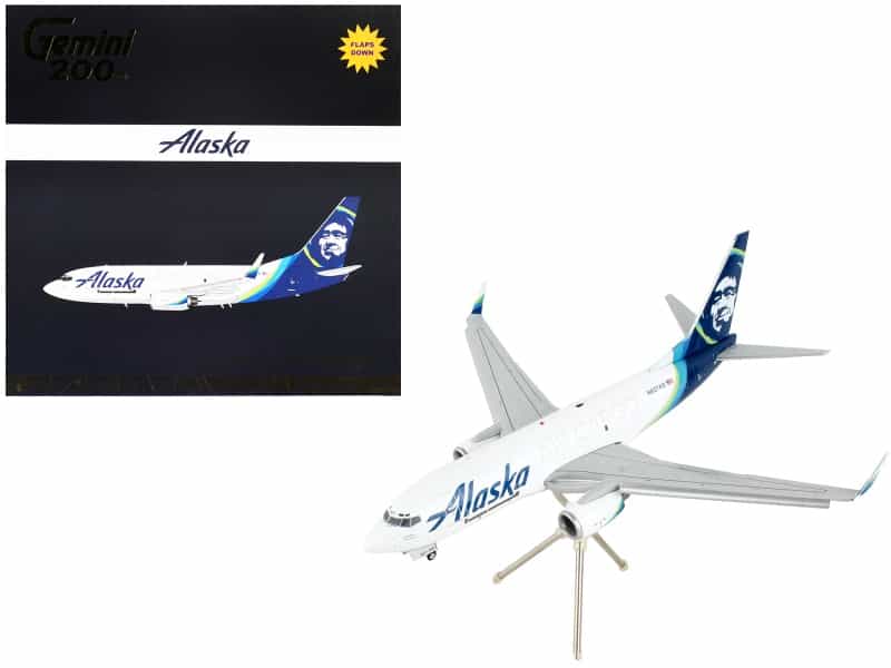 Boeing 737-700Bdsf Commercial Aircraft With Flaps Down "Alaska Air Cargo" White With Blue Tail "Gemini 200" Series 1/200 Diecast Model Airplane By Geminijets