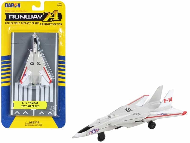 Grumman F-14 Tomcat Fighter Aircraft Gray With Red Stripes "United States Navy Test Aircraft" With Runway Section Diecast Model Airplane By Runway24