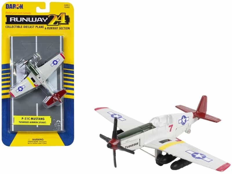 North American P-51C Mustang Fighter Aircraft Gray "Tuskegee Airmen-United States Army Air Force" With Runway Section Diecast Model Airplane By Runway24