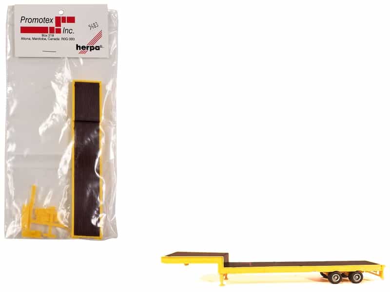 2-Axle Step Deck Equipment Trailer With Ramps Yellow 1/87 (Ho) Plastic Model By Promotex