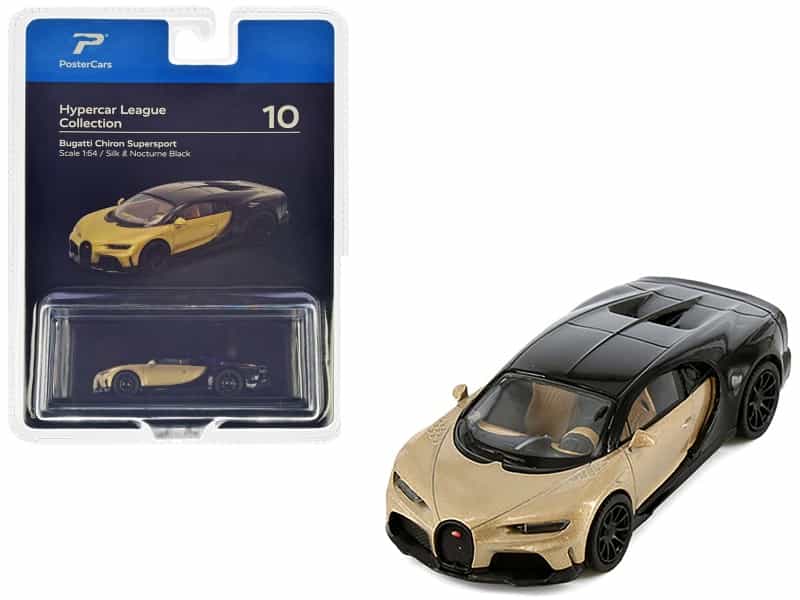 Bugatti Chiron Supersport Silk Gold Metallic And Nocturne Black "Hypercar League Collection" 1/64 Diecast Model Car By Postercars
