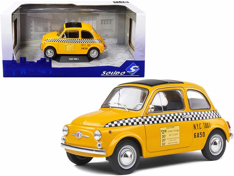 1965 Fiat 500 L "Nyc Taxi" New York City Yellow 1/18 Diecast Model Car By Solido