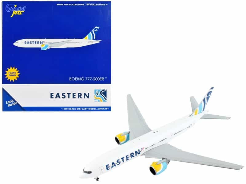 Boeing 777-200Er Commercial Aircraft With Flaps Down "Eastern Air Lines" White With Striped Tail 1/400 Diecast Model Airplane By Geminijets