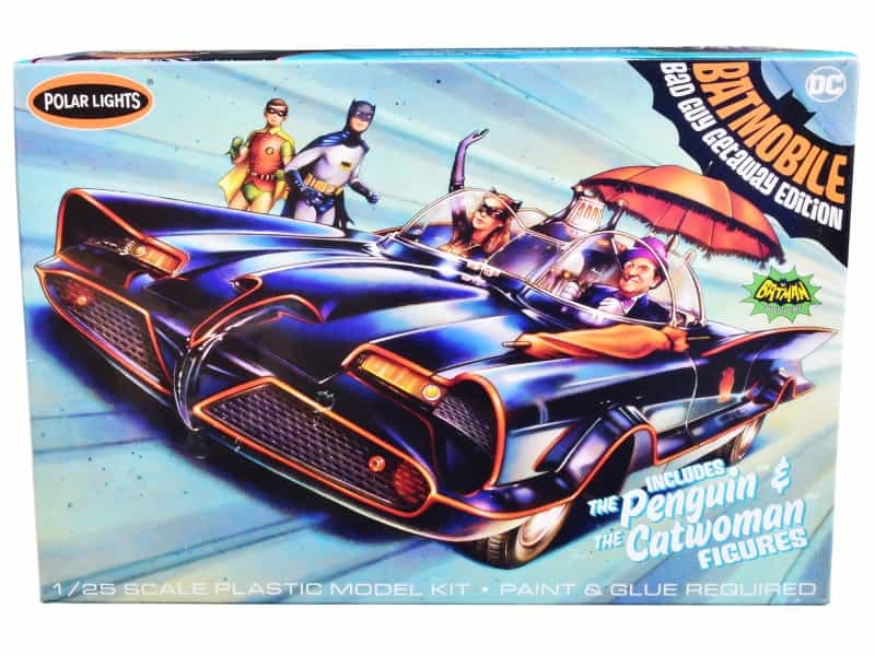 Skill 2 Model Kit 1966 Batmobile "Bad Guy Getaway Edition" With Penguin And Catwoman Figures "Batman" (1966-1968) Tv Series 1/25 Scale Model By Polar Lights
