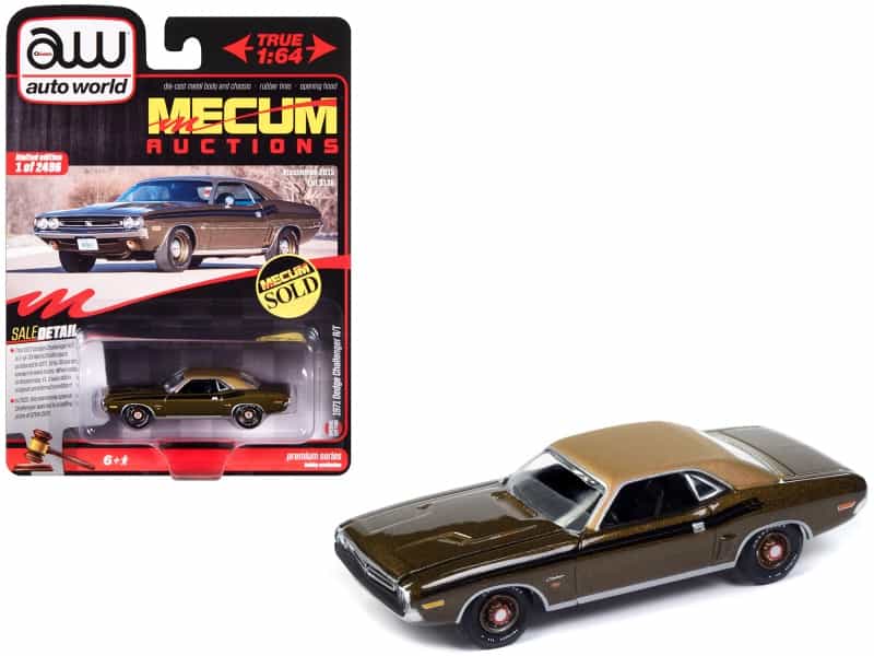 1971 Dodge Challenger R/T Dark Gold Metallic With Gold Vinyl Roof "Mecum Auctions" Limited Edition To 2496 Pieces Worldwide "Premium" Series 1/64 Diecast Model Car By Auto World