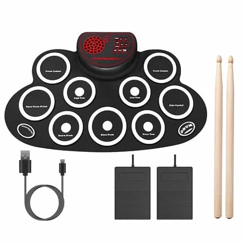 Imountek 10 Pads Electric Drum Set Foldable 10-Drum Silicon Drum Kit Foldable Electronic Drum Pad Machine With Drum Sticks Headphone Jack Speaker Battery Dual-