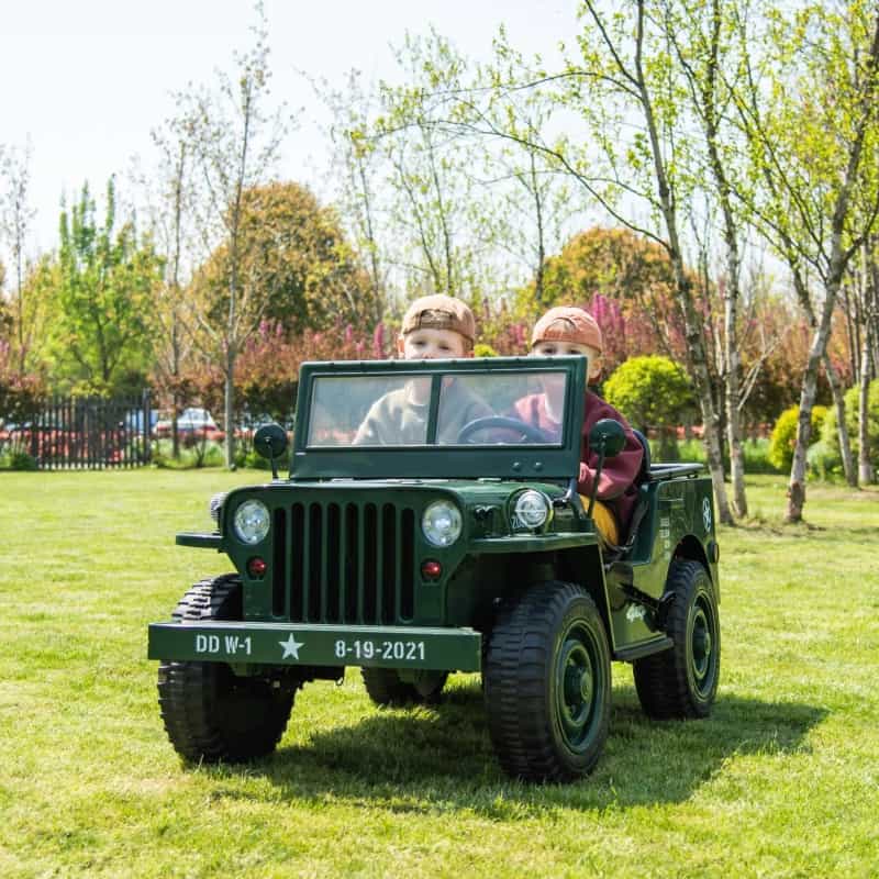 Military Willys 24V 3-Seater 4X4 Kids Ride-On Truck - Green