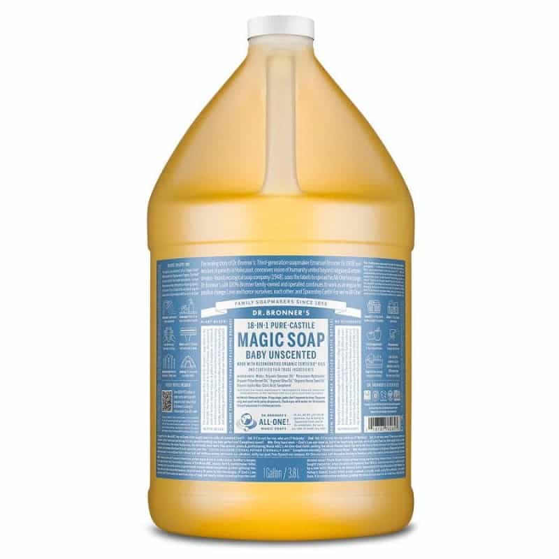 Dr. Bronner's 18-In-1 Pure-Castile Baby Unscented Soap 1 Gallon
