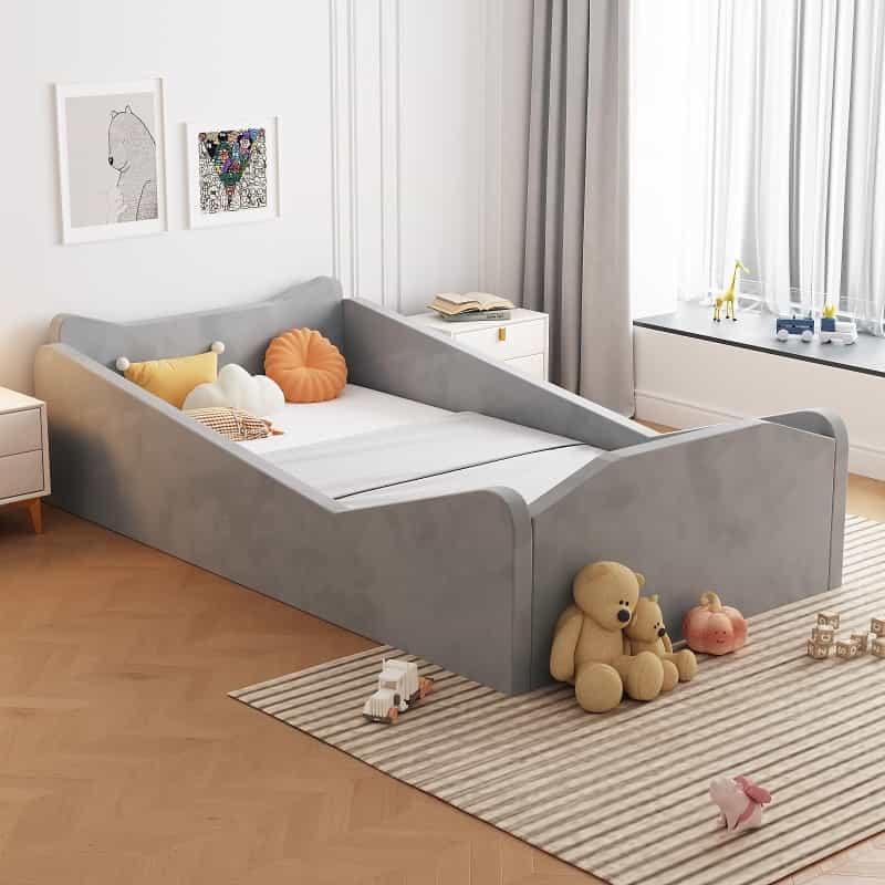 Joymor Toddler Bed Kids Floor Bed Frame With Guard Rails