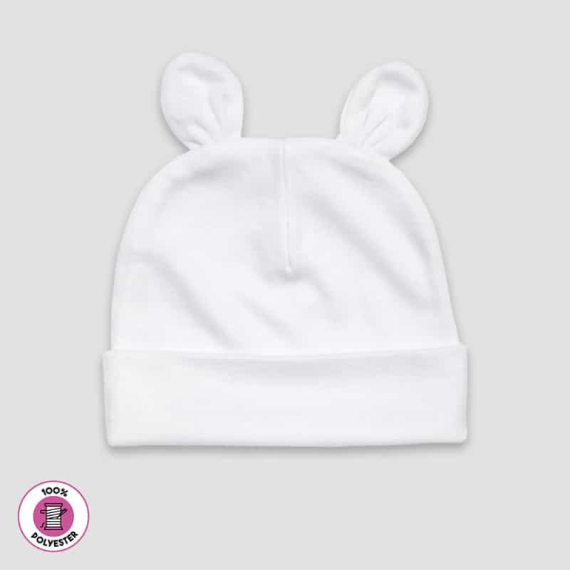 Baby Bear Ears Beanie Polyester Hats – White – 100% Polyester