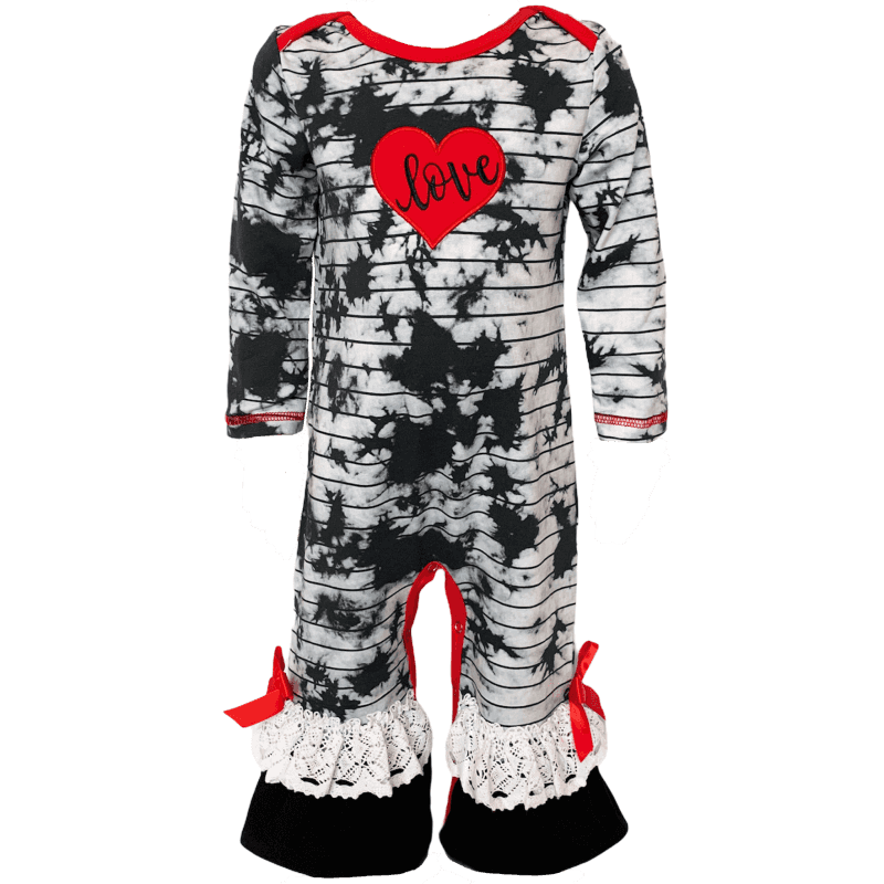 Annloren Baby Girls Tie Dye Heart Long Sleeve Romper Valentine's Day