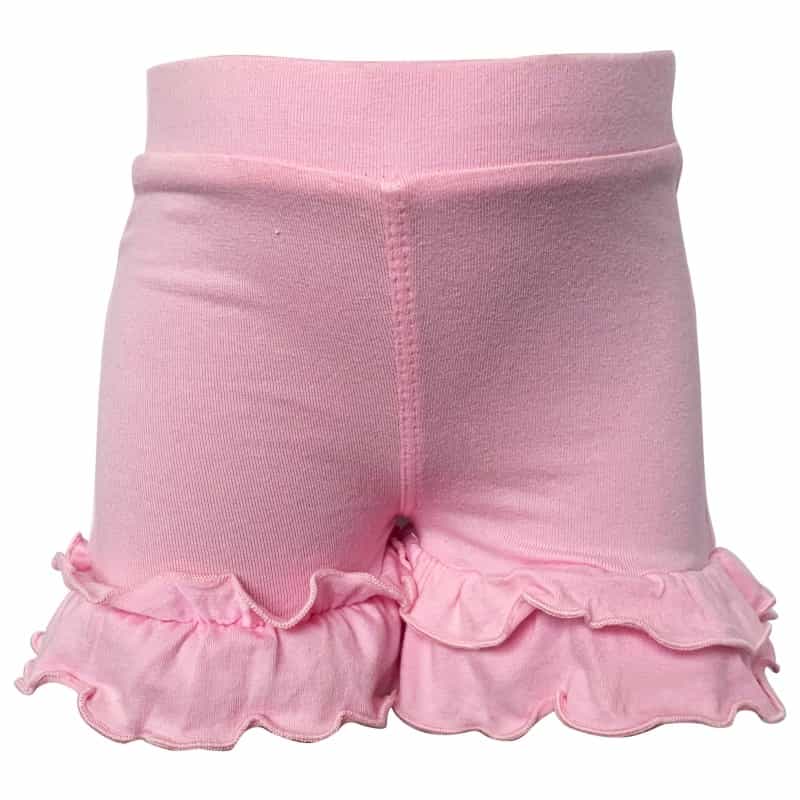 Annloren Girls Boutique Light Pink Cotton Knit Stretch Ruffle Shorts