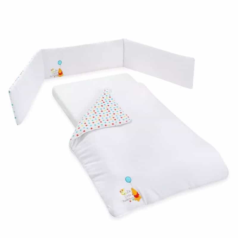 Disney White Winnie The Pooh Crib Bedding Balloon Cotton 3 Piece Baby Bedding Set For Boys