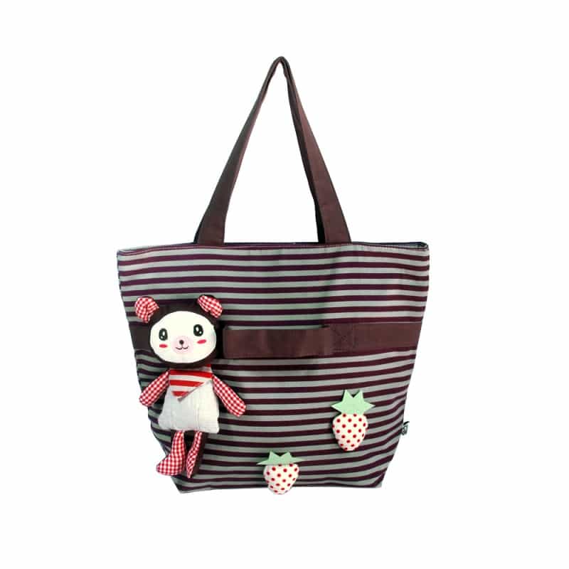 100% Cotton Canvas Shoulder Tote Bag - Rabbit & Cherry