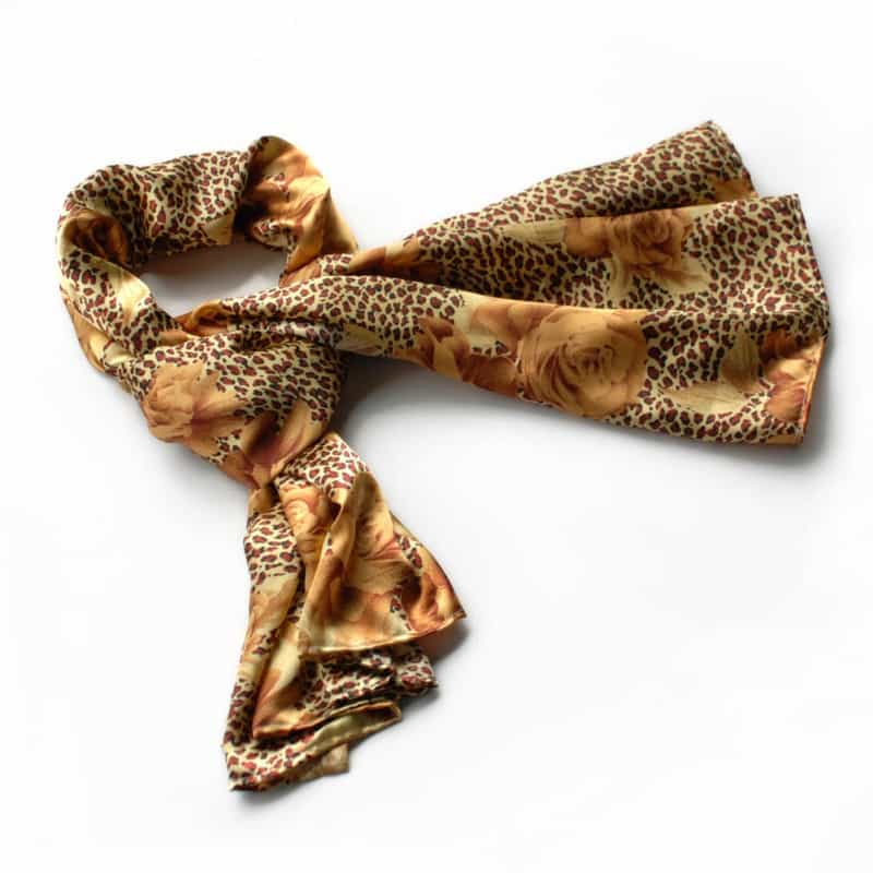 -Blancho Gold Leopard & Rose Floral Pattern Stylish Super Soft Silk Scarf/Wrap/Shawl