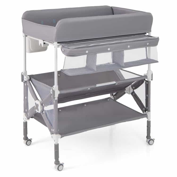 Portable Baby Changing Table With Wheels And Large Storage Rack
