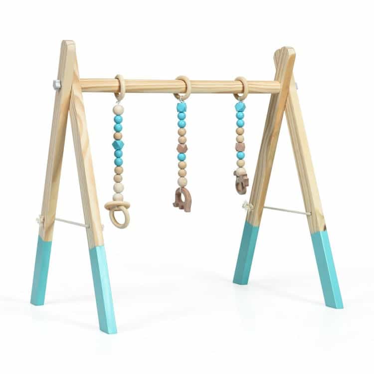Wooden Baby Play Center With 3 Hanging Toys