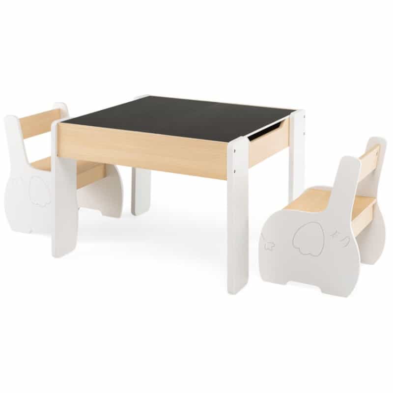4-In-1 Wooden Activity Kids Table And Chairs With Storage And Detachable Blackboard