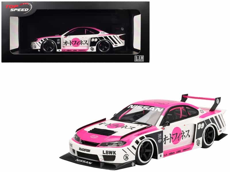 Nissan "Lb-Super Silhouette" S15 Silvia Rhd (Right Hand Drive) #99 "Auto Finesse - Sema 2023" White And Pink 1/18 Model Car By Top Speed