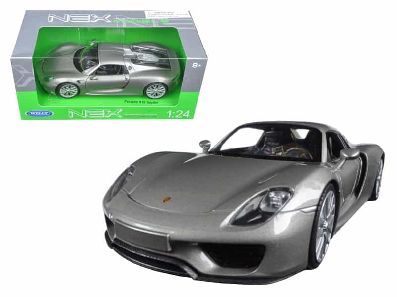 Porsche 918 Spyder Silver Closed Roof 1/24 Diecast Model Car By Welly