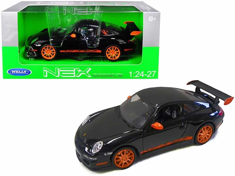 Porsche 911 (997) Gt3 Rs Black With Orange Accents 1/24-1/27 Diecast Model Car By Welly