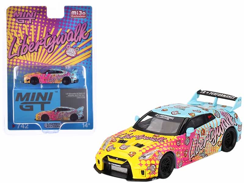 Nissan 35Gt-Rr Ver.1 "Lb-Silhouette Works Gt" Light Blue And Yellow With Graphics "Lbwk Kuma" Limited Edition 1/64 Diecast Model Car By Mini Gt