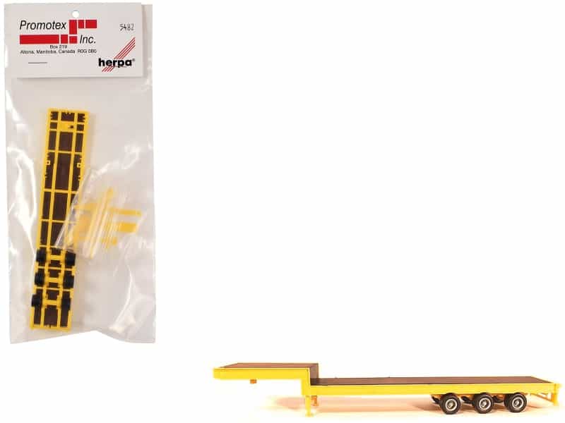 3-Axle Step Deck Equipment Trailer With Ramps Yellow 1/87 (Ho) Plastic Model By Promotex
