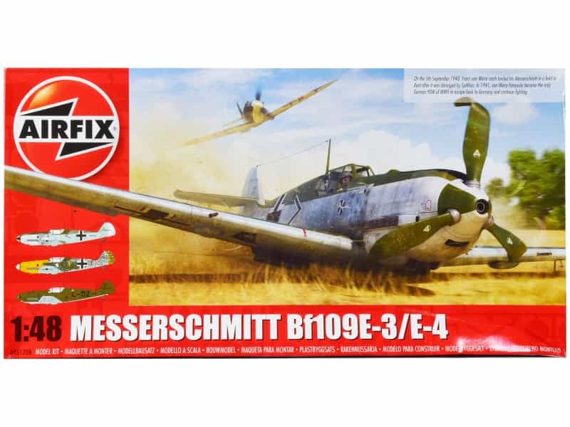 Level 2 Model Kit Messerschmitt Bf109e-3/E-4 Fighter Aircraft With 3 Scheme Options 1/48 Plastic Model Kit By Airfix