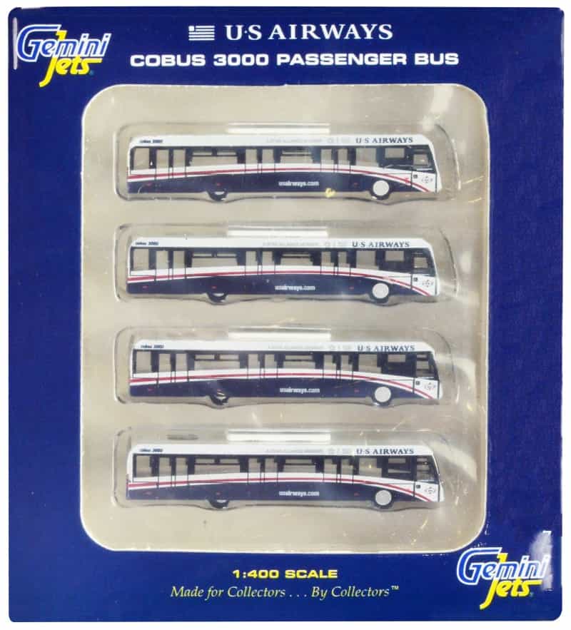 Cobus 3000 Passenger Bus White And Blue "Us Airways Shuttle Bus" 4 Piece Set 1/400 Diecast Models By Geminijets