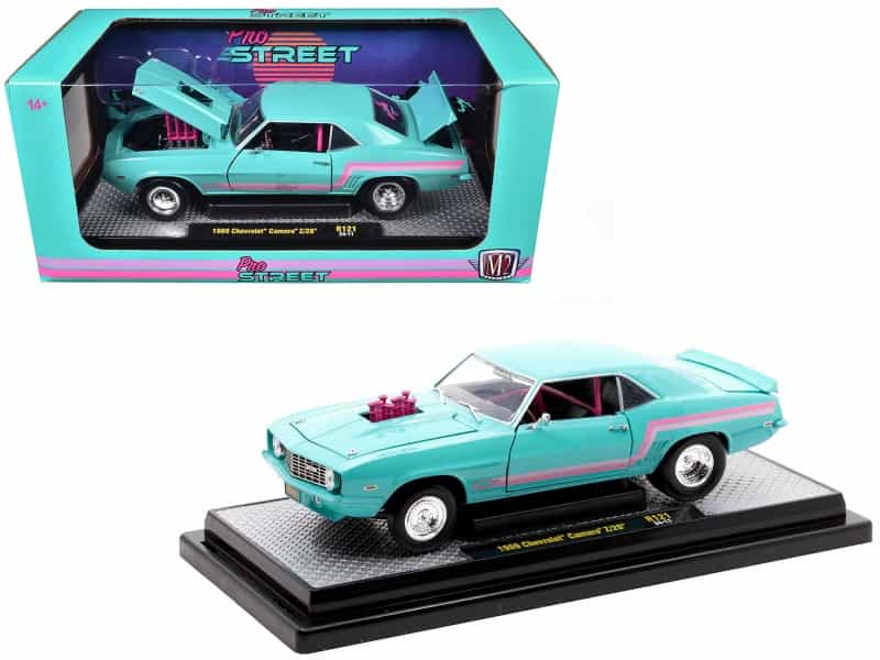 1969 Chevrolet Camaro Z/28 Light Blue With Pink Stripes "Pro Street" Limited Edition To 6250 Pieces Worldwide 1/24 Diecast Model Car By M2 Machines