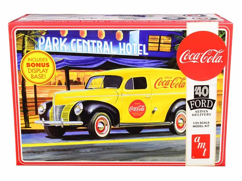 Skill 3 Model Kit 1940 Ford Sedan Delivery Van "Coca-Cola" With Display Base 1/25 Scale Model By Amt