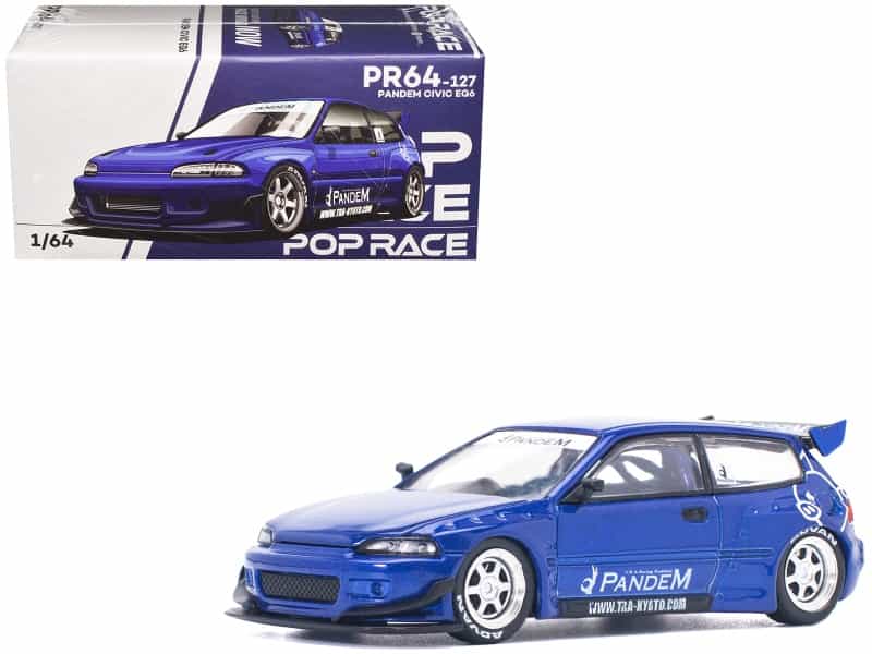 Pandem Civic Eg6 Rhd (Right Hand Drive) Blue Metallic 1/64 Diecast Model Car By Pop Race