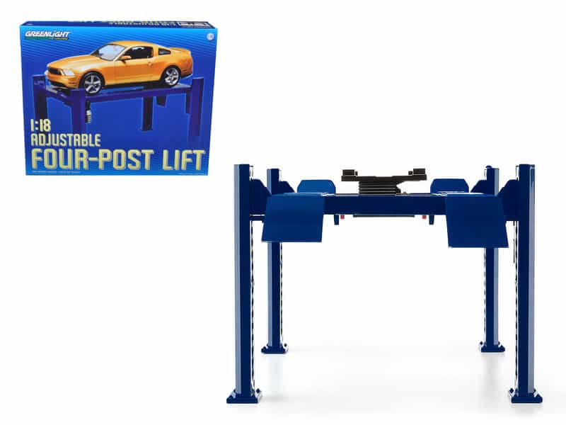Adjustable Four Post Lift Blue For 1/18 Scale Diecast Model Cars By Greenlight