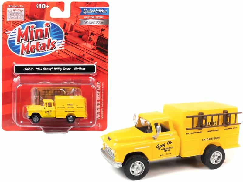 1955 Chevrolet Utility Truck Yellow "Song Co. Refrigeration And Heating" 1/87 (Ho) Scale Model By Classic Metal Works