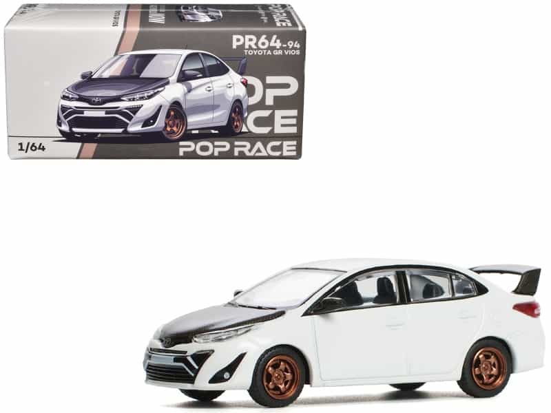 Toyota Gr Vios White With Carbon Hood 1/64 Diecast Model Car By Pop Race