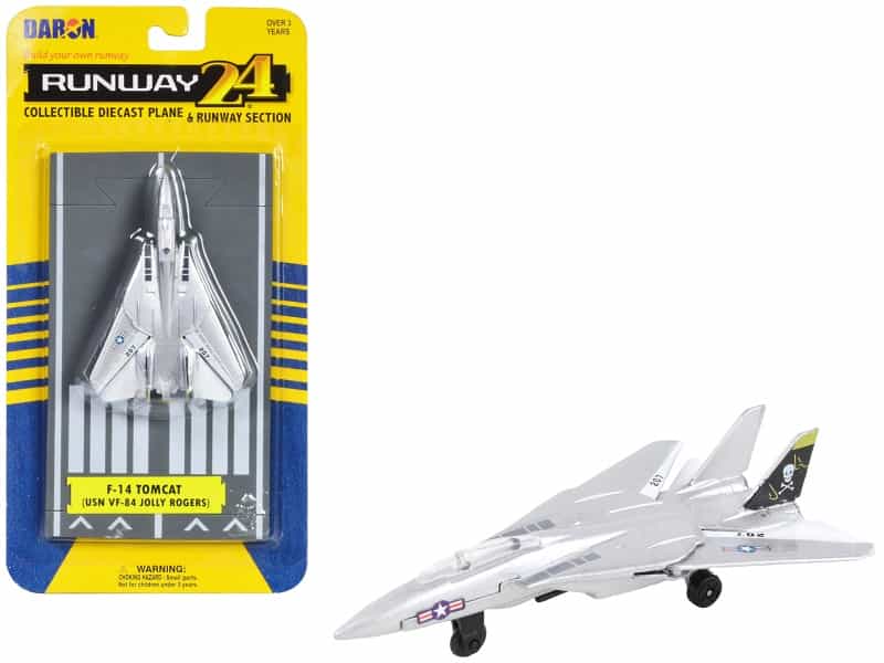 Grumman F-14 Tomcat Fighter Aircraft Silver Metallic "United States Navy Vf-84 Jolly Rogers" With Runway Section Diecast Model Airplane By Runway24