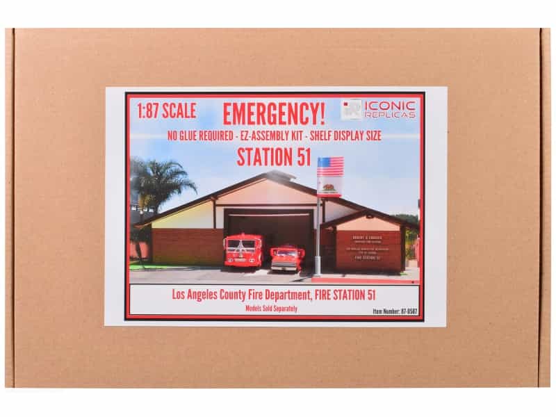 Fire Station 51 Lacofd (Los Angeles County Fire Department) Diorama Ez Assembly Kit "Emergency!" (1972-1977) Tv Series 1/87 (Ho) Model By Iconic Replicas