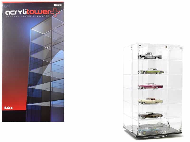 Acrylitower Showcase 24 Car Display Desktop Spinner With Cover Clear "Mijo Exclusives" For 1/64 Scale Models