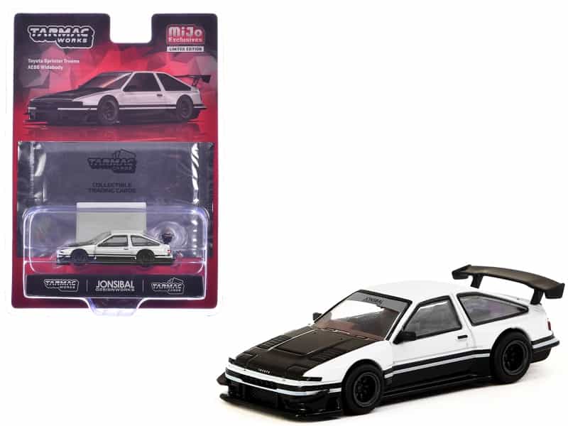 Toyota Sprinter Trueno Ae86 Widebody Rhd (Right Hand Drive) White And Black With Tarmac Cards "Global64" Series 1/64 Diecast Model By Tarmac Works