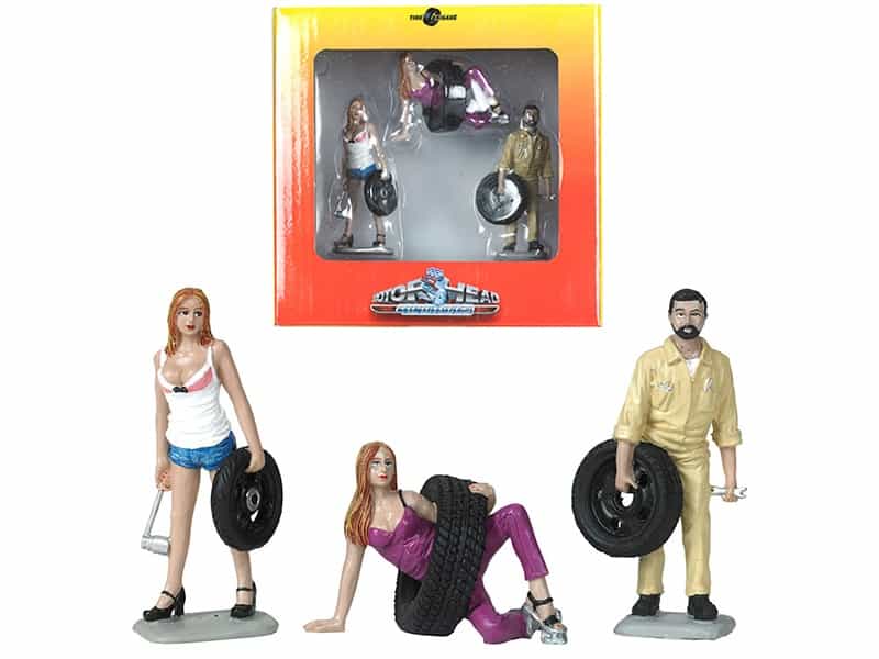 Val, Meg And Gary Tire Brigade 3 Piece Figurine Set 1/24 By Motorhead Miniatures