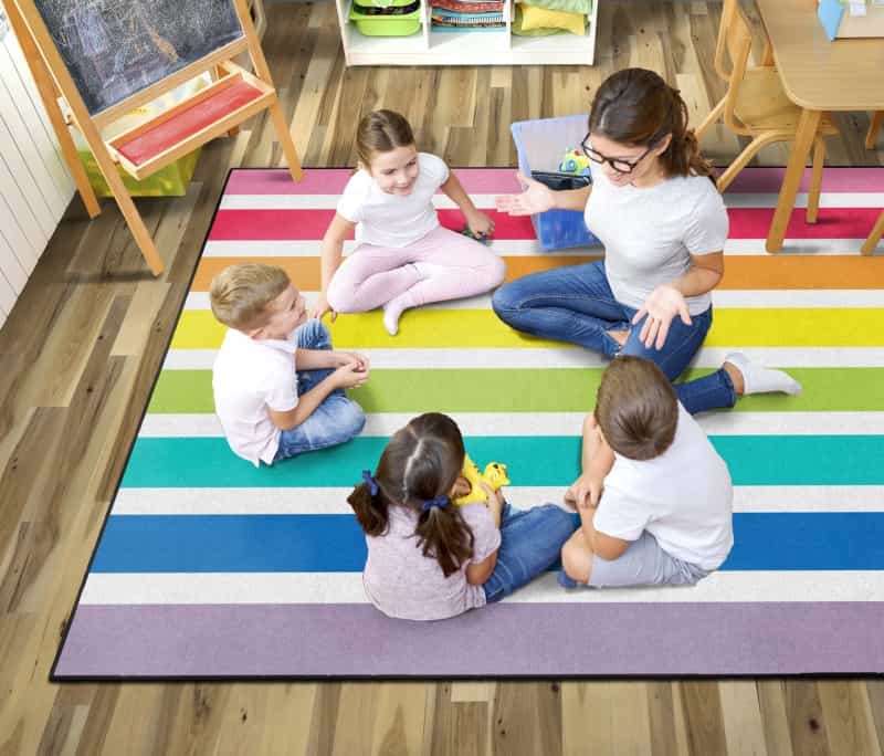 Hello Sunshine Bright Striped Rainbow 7'6" X 12'