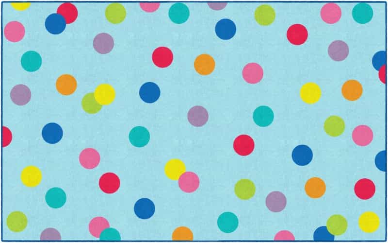 Just Teach Rainbow Polka Dots On Blue 7'6" X 12'