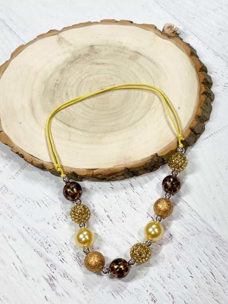 Gold & Animal Print Adjustable Rope Chunky Bead Necklace