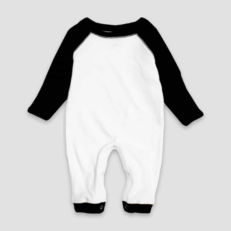 Baby One-Piece Raglan Sleep N Play – White/Black – Premium 100% Cotton