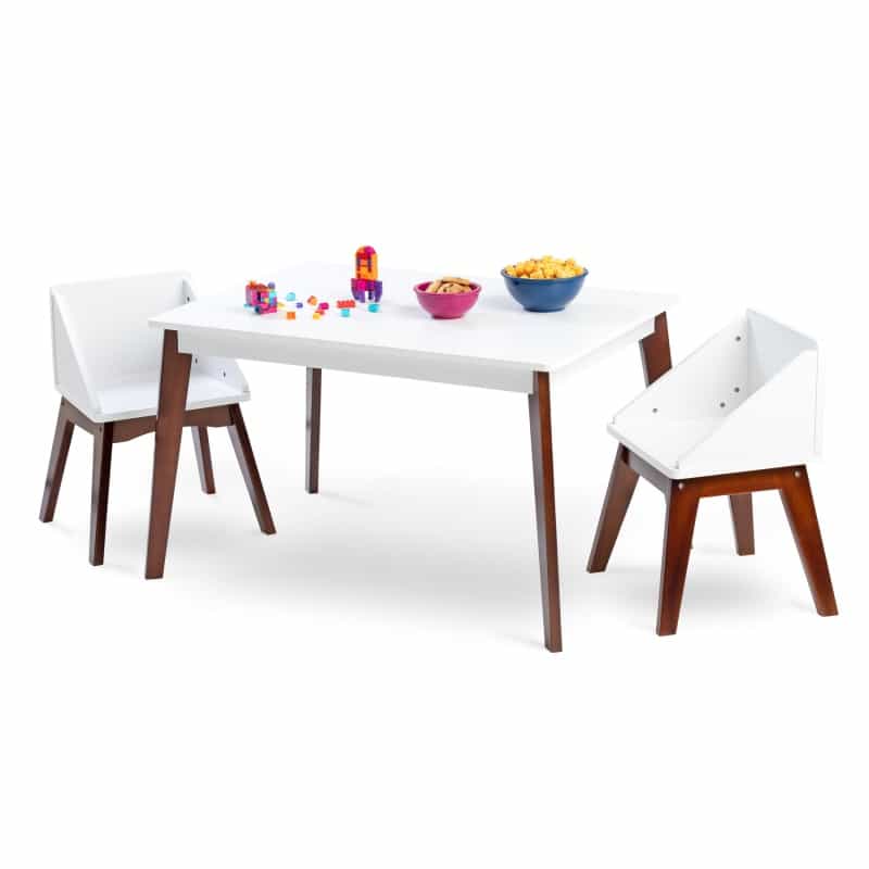 Modern Table & Chair Set - White Table Espresso Legs W/ White Chairs